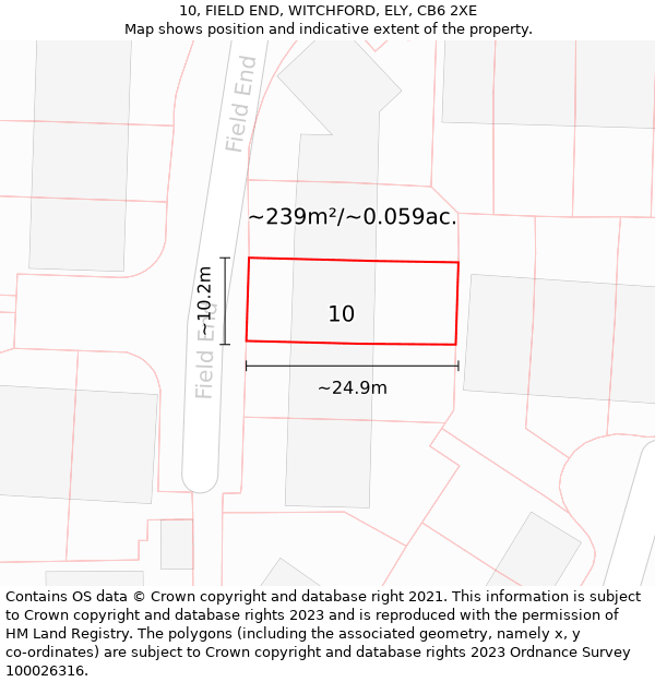 10, FIELD END, WITCHFORD, ELY, CB6 2XE: Plot and title map