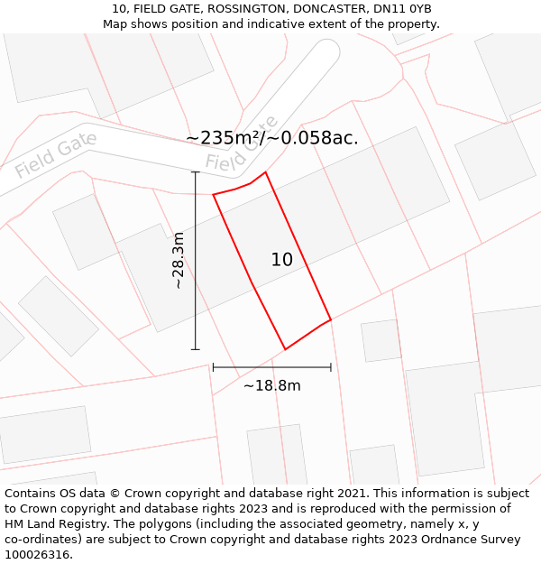 10, FIELD GATE, ROSSINGTON, DONCASTER, DN11 0YB: Plot and title map