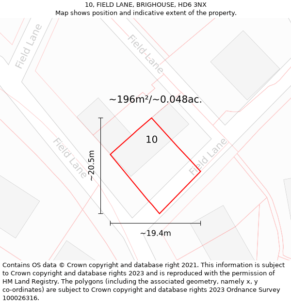 10, FIELD LANE, BRIGHOUSE, HD6 3NX: Plot and title map