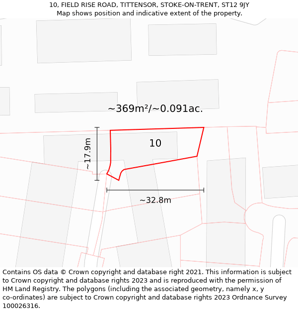 10, FIELD RISE ROAD, TITTENSOR, STOKE-ON-TRENT, ST12 9JY: Plot and title map