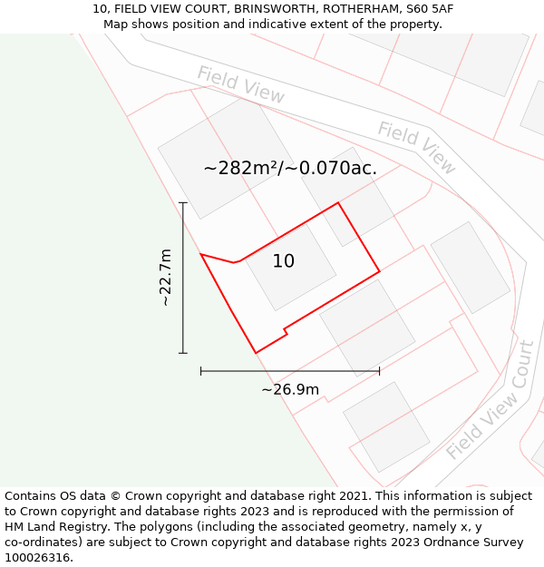 10, FIELD VIEW COURT, BRINSWORTH, ROTHERHAM, S60 5AF: Plot and title map