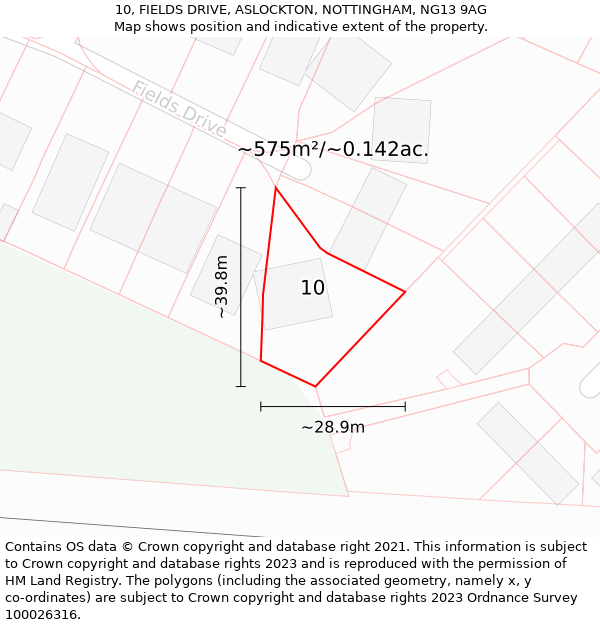 10, FIELDS DRIVE, ASLOCKTON, NOTTINGHAM, NG13 9AG: Plot and title map