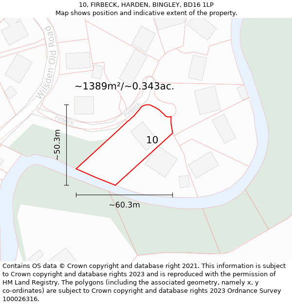 10, FIRBECK, HARDEN, BINGLEY, BD16 1LP: Plot and title map