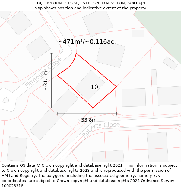 10, FIRMOUNT CLOSE, EVERTON, LYMINGTON, SO41 0JN: Plot and title map