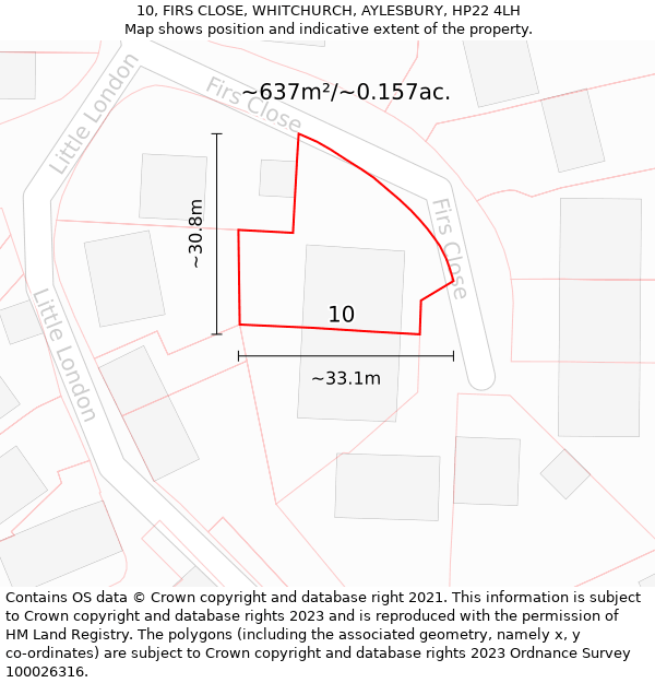 10, FIRS CLOSE, WHITCHURCH, AYLESBURY, HP22 4LH: Plot and title map