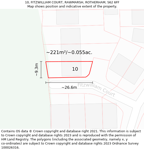 10, FITZWILLIAM COURT, RAWMARSH, ROTHERHAM, S62 6FF: Plot and title map