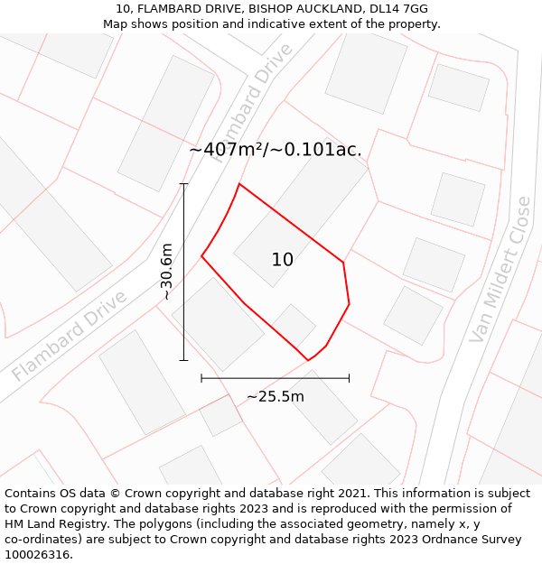 10, FLAMBARD DRIVE, BISHOP AUCKLAND, DL14 7GG: Plot and title map