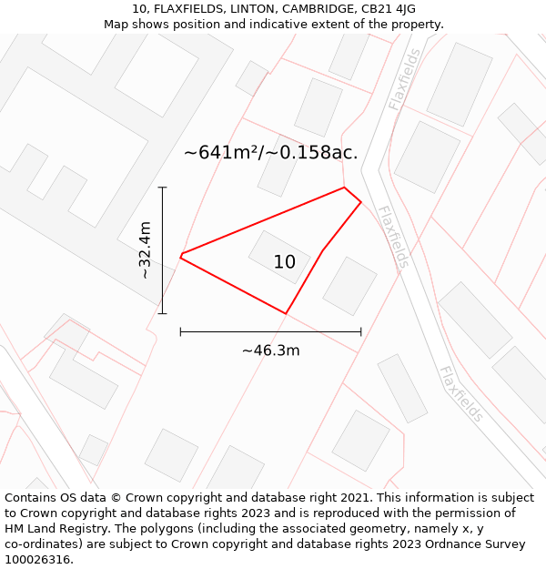 10, FLAXFIELDS, LINTON, CAMBRIDGE, CB21 4JG: Plot and title map