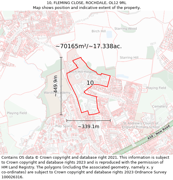 10, FLEMING CLOSE, ROCHDALE, OL12 9RL: Plot and title map