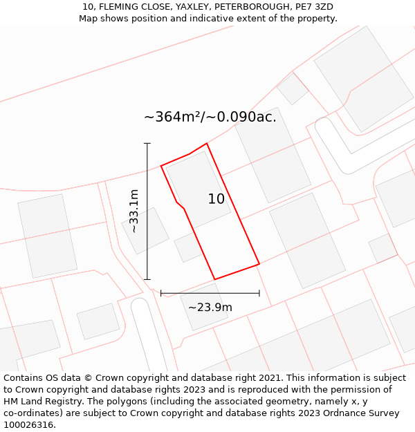 10, FLEMING CLOSE, YAXLEY, PETERBOROUGH, PE7 3ZD: Plot and title map