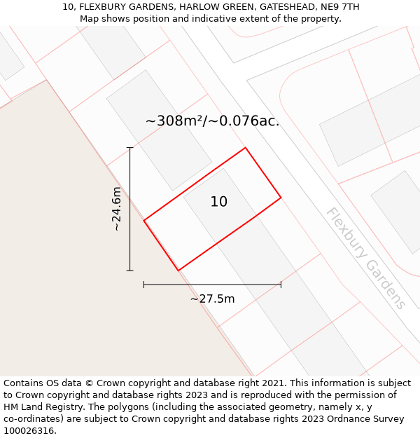 10, FLEXBURY GARDENS, HARLOW GREEN, GATESHEAD, NE9 7TH: Plot and title map