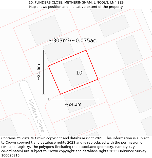 10, FLINDERS CLOSE, METHERINGHAM, LINCOLN, LN4 3ES: Plot and title map