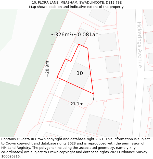 10, FLORA LANE, MEASHAM, SWADLINCOTE, DE12 7SE: Plot and title map