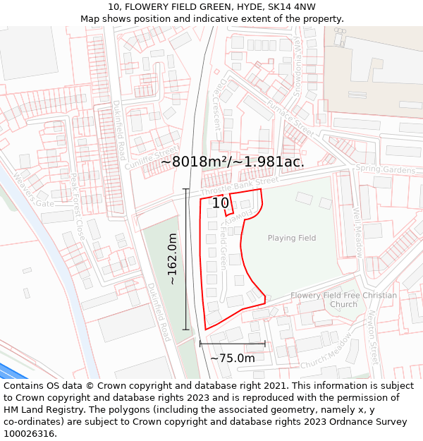 10, FLOWERY FIELD GREEN, HYDE, SK14 4NW: Plot and title map