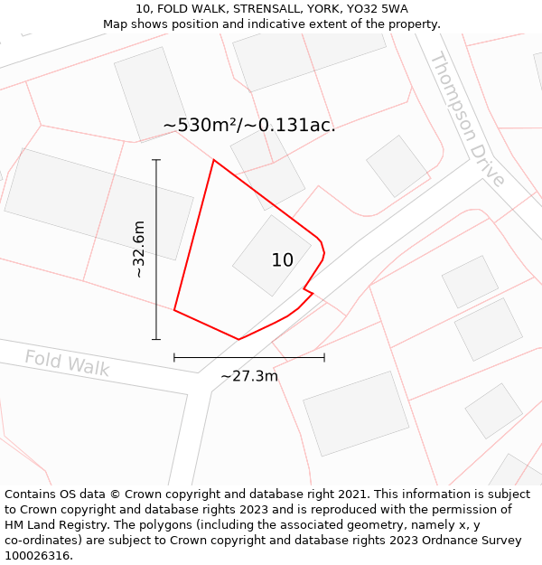 10, FOLD WALK, STRENSALL, YORK, YO32 5WA: Plot and title map