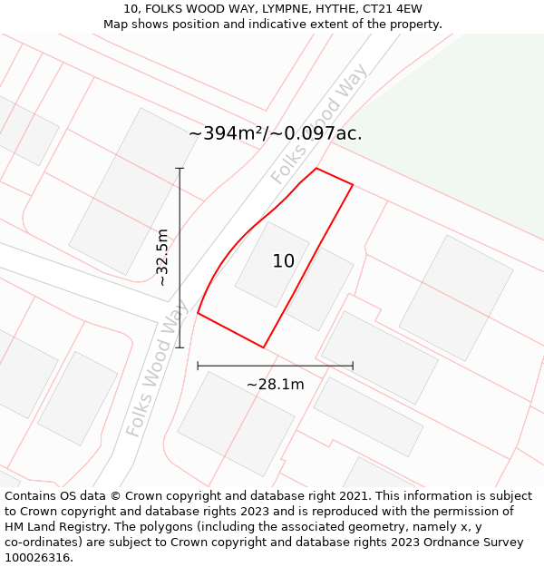 10, FOLKS WOOD WAY, LYMPNE, HYTHE, CT21 4EW: Plot and title map