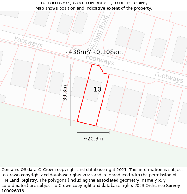10, FOOTWAYS, WOOTTON BRIDGE, RYDE, PO33 4NQ: Plot and title map