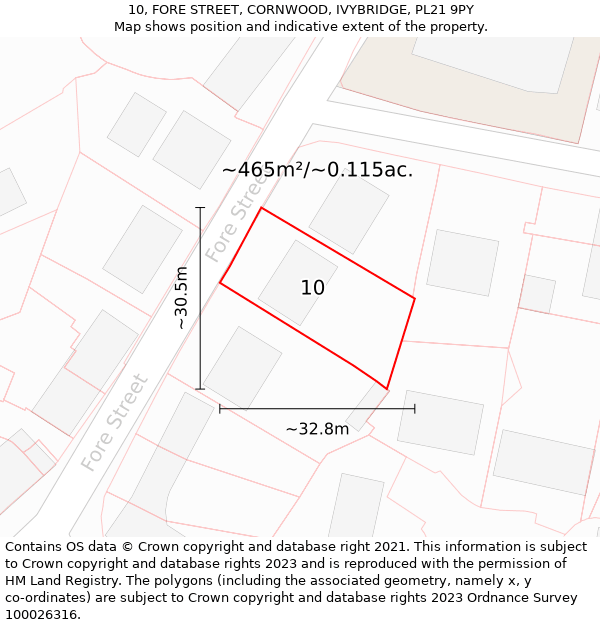 10, FORE STREET, CORNWOOD, IVYBRIDGE, PL21 9PY: Plot and title map