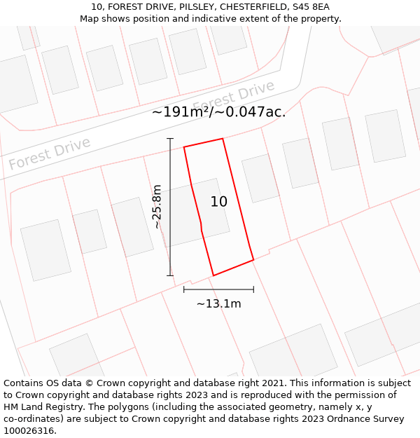 10, FOREST DRIVE, PILSLEY, CHESTERFIELD, S45 8EA: Plot and title map