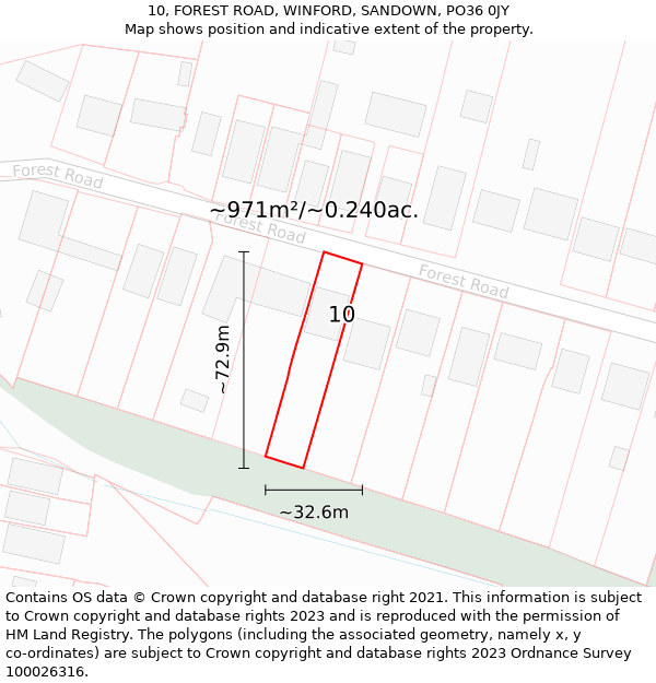 10, FOREST ROAD, WINFORD, SANDOWN, PO36 0JY: Plot and title map