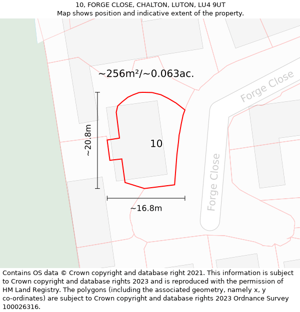 10, FORGE CLOSE, CHALTON, LUTON, LU4 9UT: Plot and title map