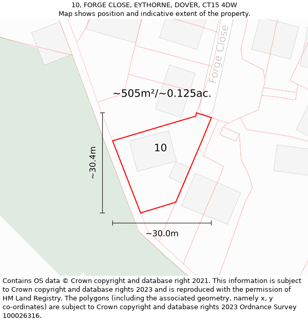 10, FORGE CLOSE, EYTHORNE, DOVER, CT15 4DW: Plot and title map