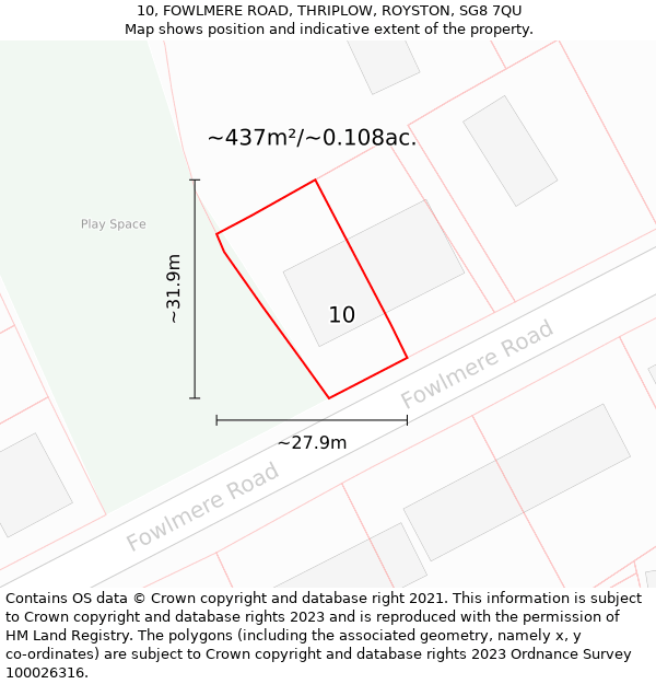 10, FOWLMERE ROAD, THRIPLOW, ROYSTON, SG8 7QU: Plot and title map