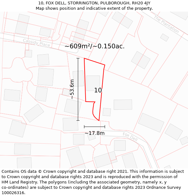 10, FOX DELL, STORRINGTON, PULBOROUGH, RH20 4JY: Plot and title map