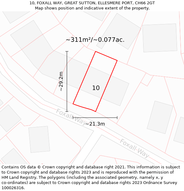 10, FOXALL WAY, GREAT SUTTON, ELLESMERE PORT, CH66 2GT: Plot and title map