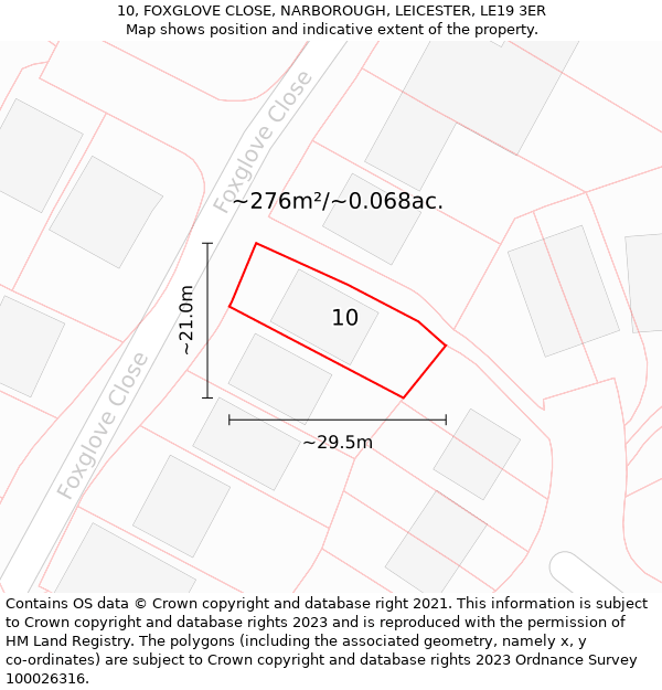 10, FOXGLOVE CLOSE, NARBOROUGH, LEICESTER, LE19 3ER: Plot and title map