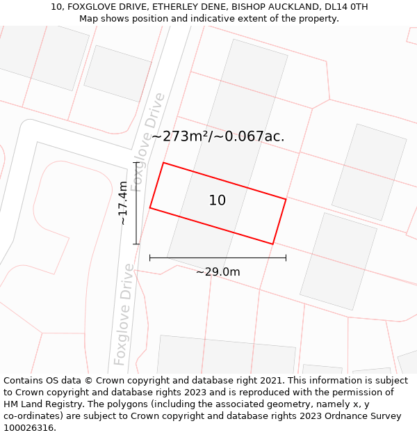 10, FOXGLOVE DRIVE, ETHERLEY DENE, BISHOP AUCKLAND, DL14 0TH: Plot and title map