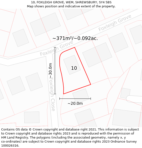 10, FOXLEIGH GROVE, WEM, SHREWSBURY, SY4 5BS: Plot and title map