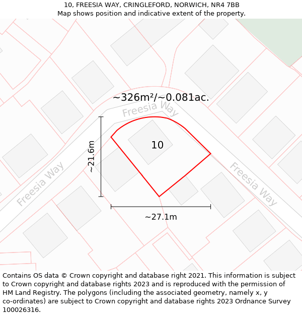 10, FREESIA WAY, CRINGLEFORD, NORWICH, NR4 7BB: Plot and title map