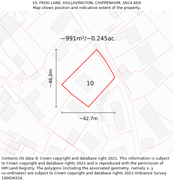 10, FROG LANE, HULLAVINGTON, CHIPPENHAM, SN14 6DX: Plot and title map