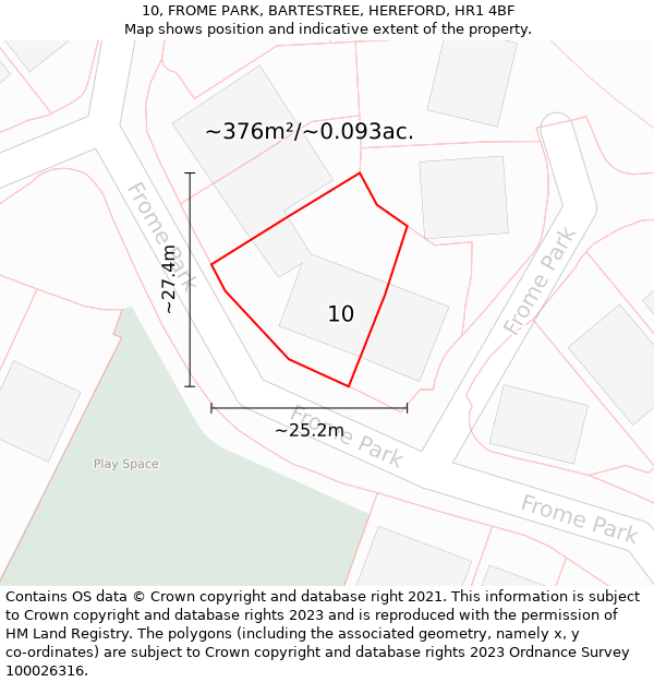 10, FROME PARK, BARTESTREE, HEREFORD, HR1 4BF: Plot and title map