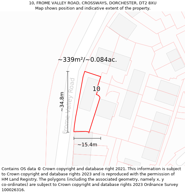 10, FROME VALLEY ROAD, CROSSWAYS, DORCHESTER, DT2 8XU: Plot and title map
