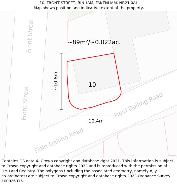 10, FRONT STREET, BINHAM, FAKENHAM, NR21 0AL: Plot and title map