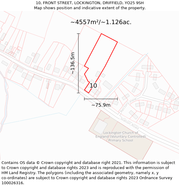 10, FRONT STREET, LOCKINGTON, DRIFFIELD, YO25 9SH: Plot and title map