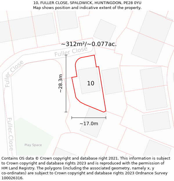 10, FULLER CLOSE, SPALDWICK, HUNTINGDON, PE28 0YU: Plot and title map