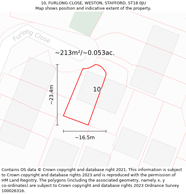 10, FURLONG CLOSE, WESTON, STAFFORD, ST18 0JU: Plot and title map