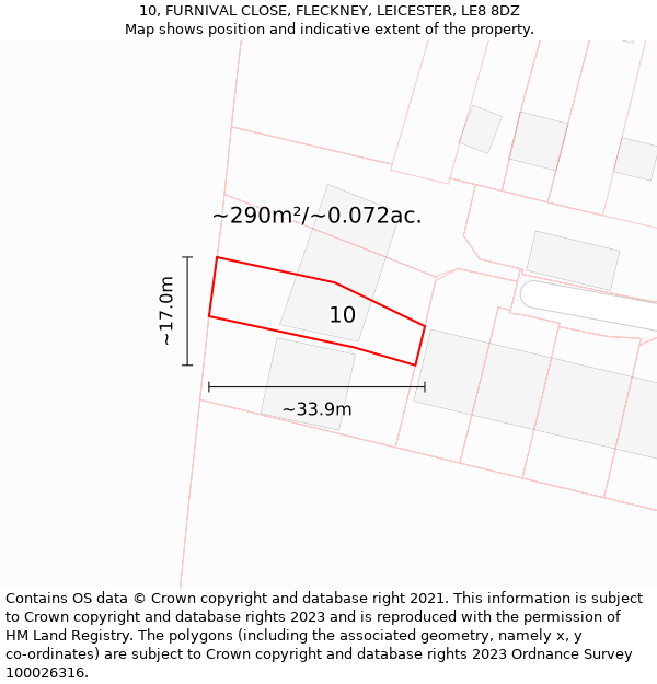 10, FURNIVAL CLOSE, FLECKNEY, LEICESTER, LE8 8DZ: Plot and title map