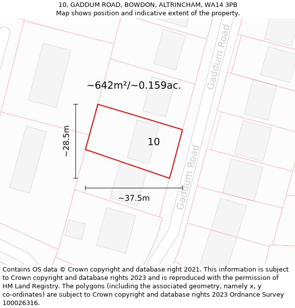 10, GADDUM ROAD, BOWDON, ALTRINCHAM, WA14 3PB: Plot and title map