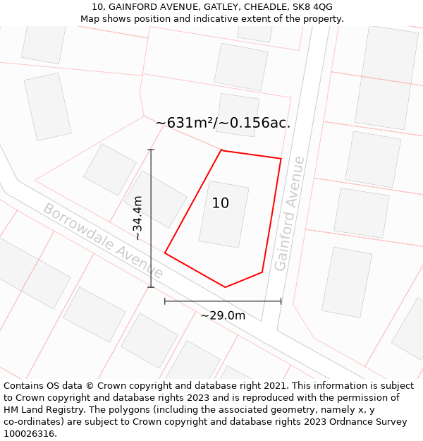 10, GAINFORD AVENUE, GATLEY, CHEADLE, SK8 4QG: Plot and title map