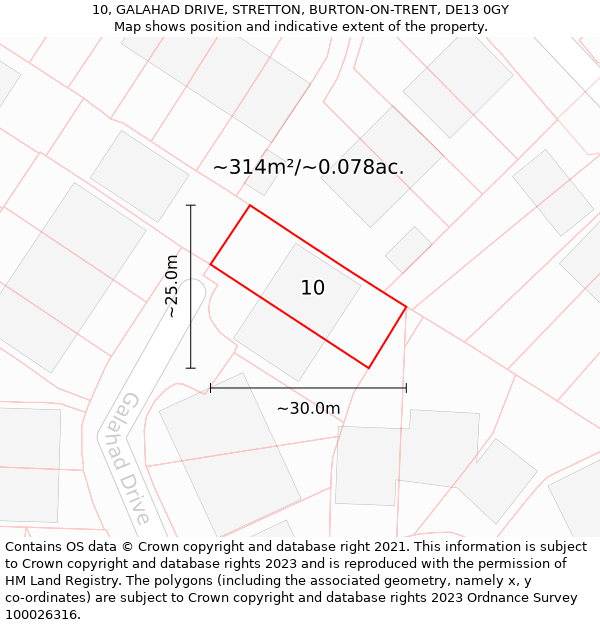 10, GALAHAD DRIVE, STRETTON, BURTON-ON-TRENT, DE13 0GY: Plot and title map