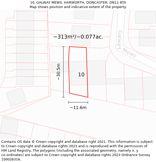 10, GALWAY MEWS, HARWORTH, DONCASTER, DN11 8TA: Plot and title map