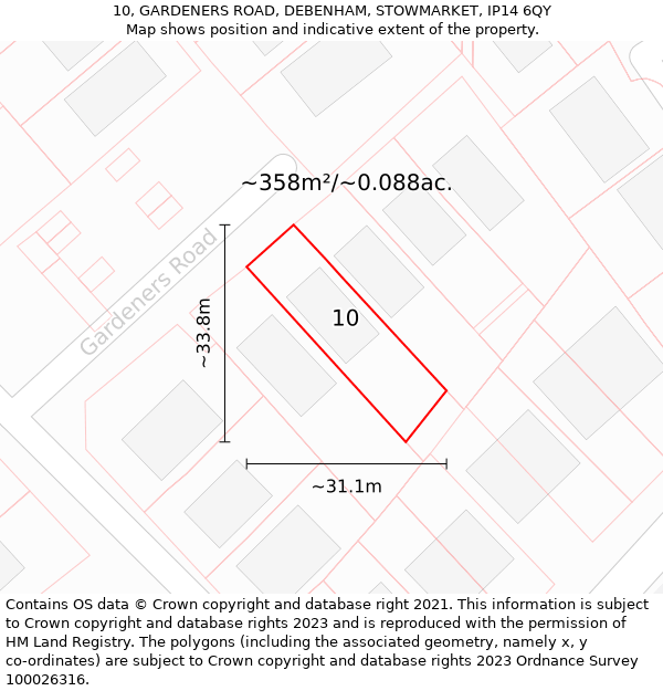 10, GARDENERS ROAD, DEBENHAM, STOWMARKET, IP14 6QY: Plot and title map