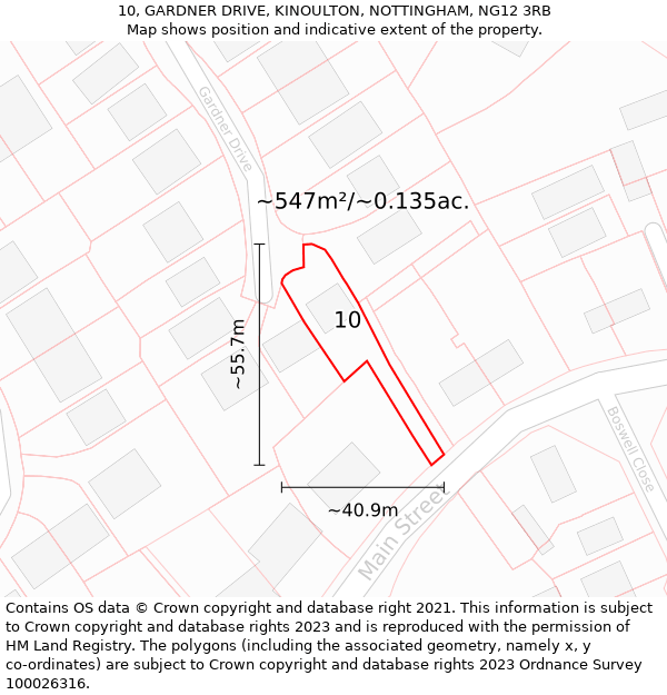 10, GARDNER DRIVE, KINOULTON, NOTTINGHAM, NG12 3RB: Plot and title map