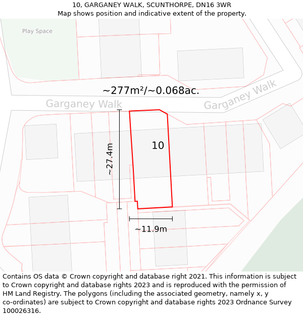 10, GARGANEY WALK, SCUNTHORPE, DN16 3WR: Plot and title map