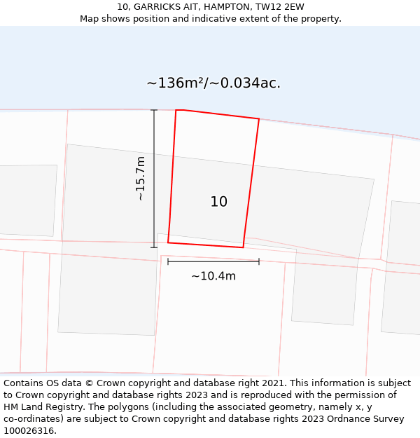 10, GARRICKS AIT, HAMPTON, TW12 2EW: Plot and title map