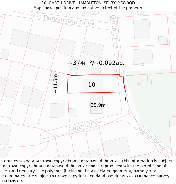 10, GARTH DRIVE, HAMBLETON, SELBY, YO8 9QD: Plot and title map